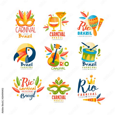 Brazil, Rio Carnival logo design set, bright fest.ive party banner with ...