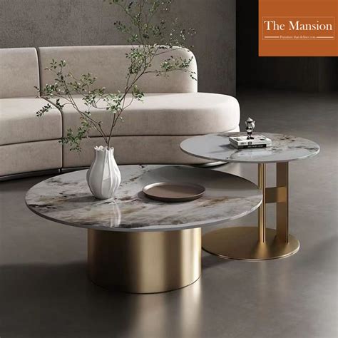 Modern Luxury Stone Plate Top Coffee Table Set With Plated Stainless ...