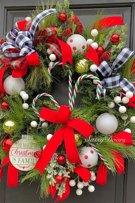 Christmas Wreath, Candy Cane Wreath, Whimsical Christmas Wreath, Red ...