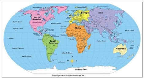 World Map Showing Continents And Oceans