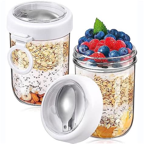 2Pack Overnight Oats Containers With Lids and Spoons,16-Oz Glass Mason ...