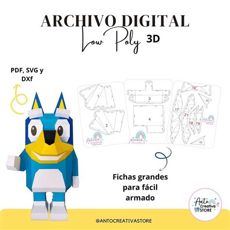 BLUEY Archivo digital 3D/lowpoly/Papercraft | Manualidades disney, Armar, Cajas armables