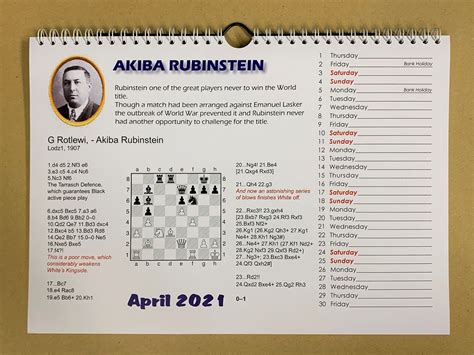 Chess Calendar 2021 Great Players of the Past Play a - Etsy