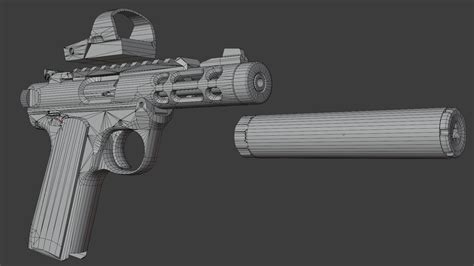 [WIP] Ruger Mark IV Lite + Suppressor and Reflex Sight — polycount