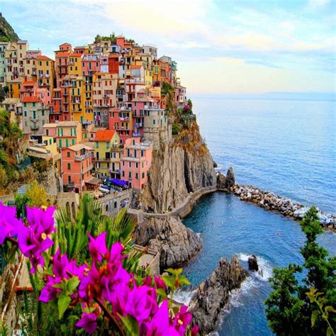 Village Of Manarola Cinque Terre Italy. With Flowers. | Etsy