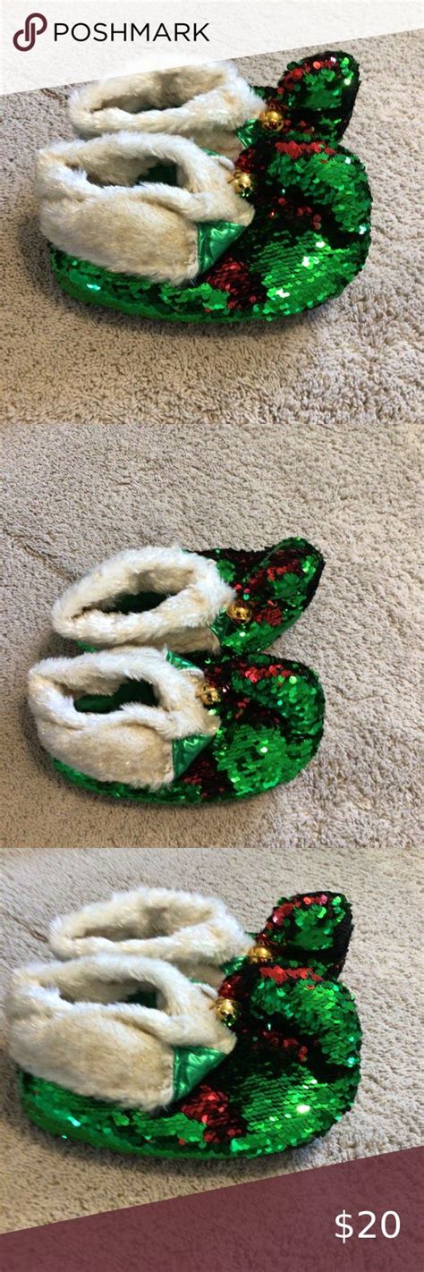 Women’s elf slippers with bells reversible sequins | Elf slippers ...