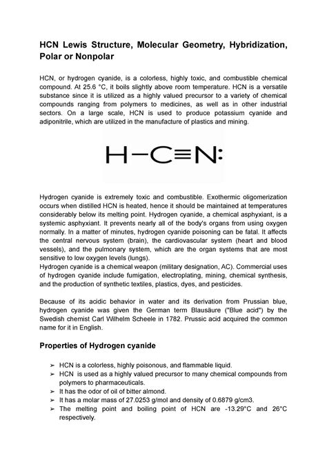 HCN Lewis Structure, Molecular Geometry, Hybridization, Polar or ...