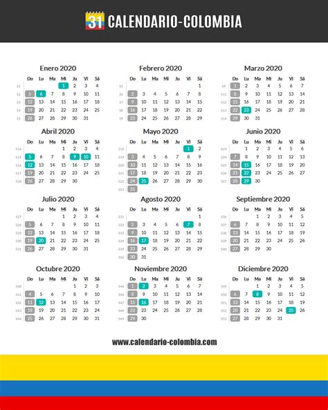 Calendario 2020 Colombia - Calendario 2020 Colombia | Festivos en colombia, Calendario de ...