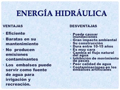 Ventajas Energia Hidraulica | Cuadro Comparativo