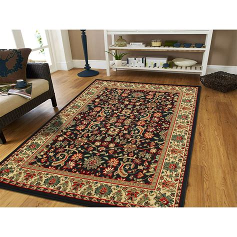 Black Persian Area Rugs No Tassels Large 8x11 Dining Room Rugs for Under the Table Floor Rugs ...