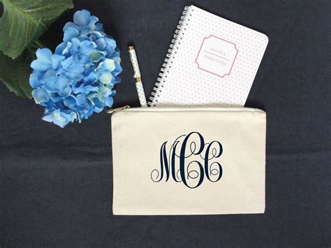 Monogram Pencil Pouch, Personalized Canvas Zippered Travel Pouch, Custom Colors - Etsy