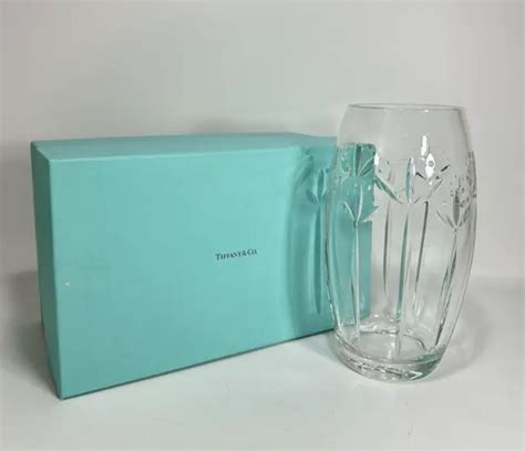 TIFFANY & CO. ~ Oval Crystal Vase with Cut Flower Design in Box ~ 10 in $189.89 - PicClick