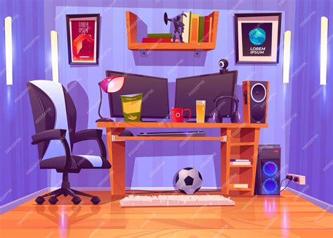 Free Vector | Cartoon gamer room illustration