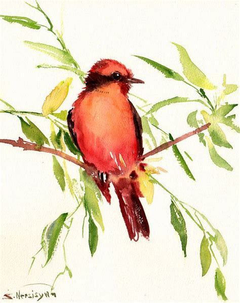 Vermilion Flycatcher, original watercolor painting, 10 X 8 in, bird art ...