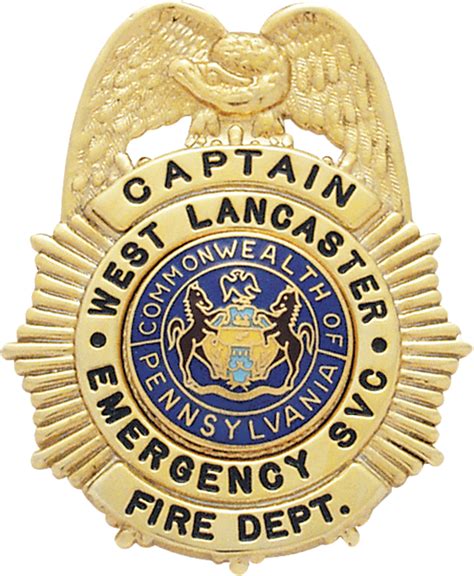 US State of Pennsylvania, City of West Lancaster Fire Department Captain Badge Plane Drawing ...