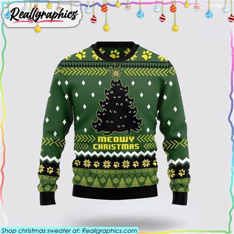 Black Cat Christmas Tree Funny Family 3D Printed Christmas Sweater Cat ...