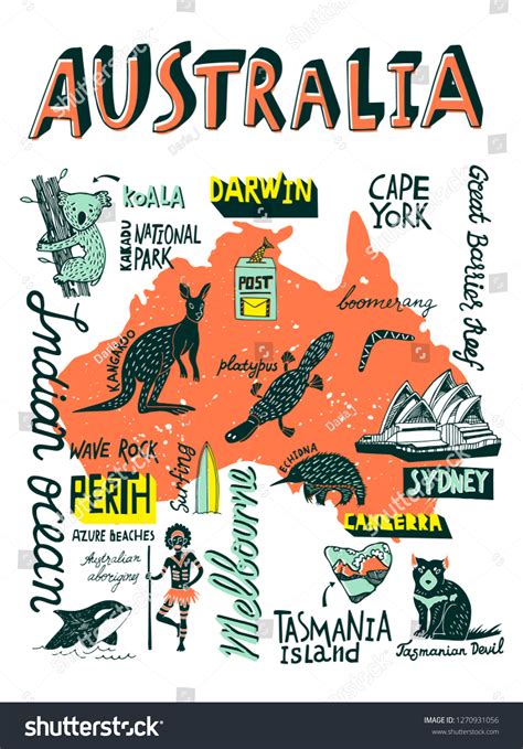 Illustrated Handdrawn Typography Poster Attractions Australia Stock ...