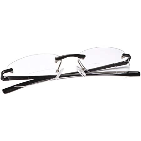 Amazon.com: Rimless Clear Bifocal Reading Glasses Blue Light Blocking ...