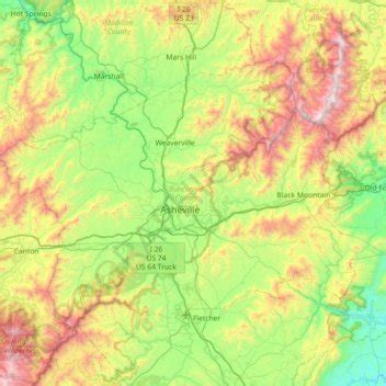 Buncombe County topographic map, elevation, terrain