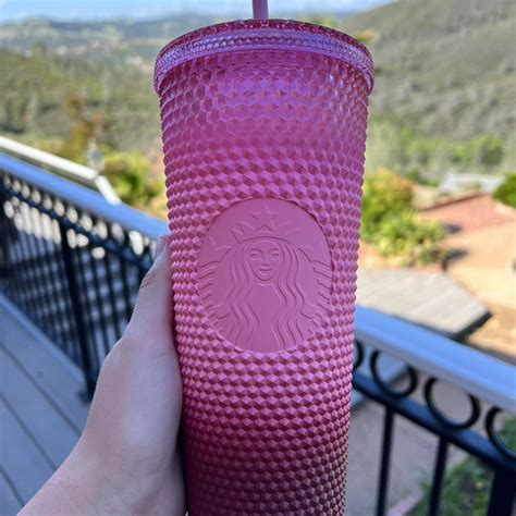 Studded pink Starbucks cup, barely used! - Depop