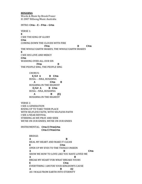 Hosanna Hillsong Chords Charts