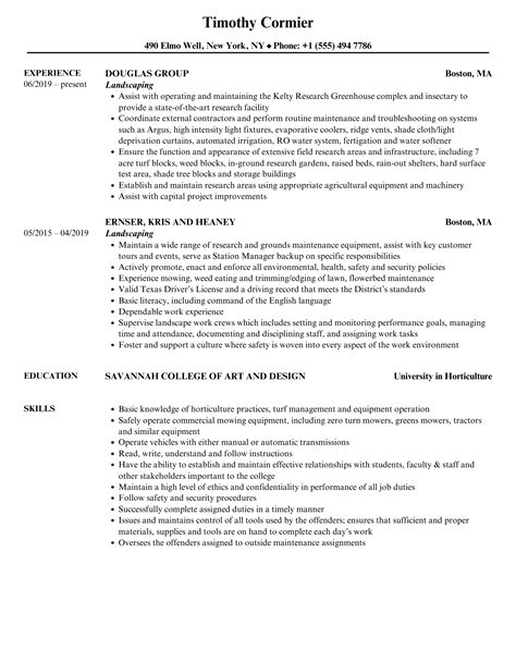 Landscaping Resume Example Riset - Riset