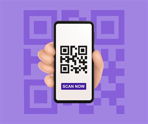 QR code scan service banner. 3d hand with smartphone scans QR code ...