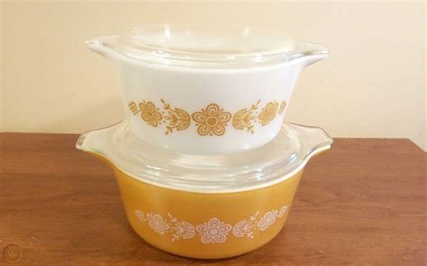 Vintage Pyrex Butterfly Gold Casserole Dish #475-B 474-B with LIDs ...