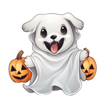 Cartoon Cute Ghost Dog Trick Or Treat In Halloween Vector, Pet, Dog Cartoon, Pet Animals PNG ...