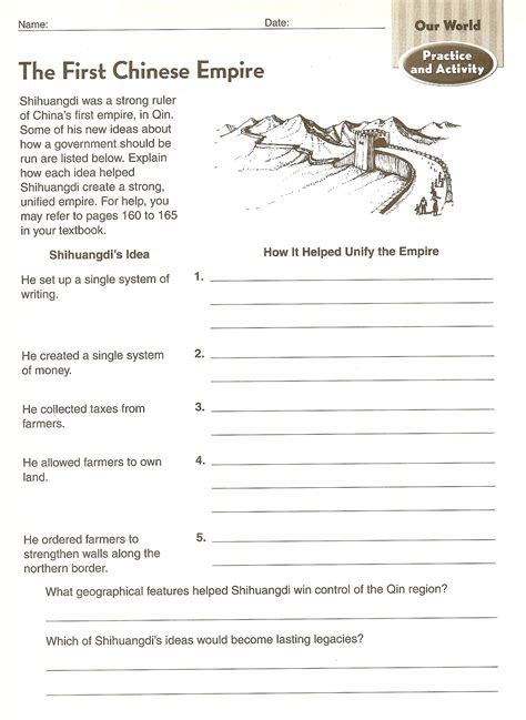 Ancient China Worksheets For 6th Grade