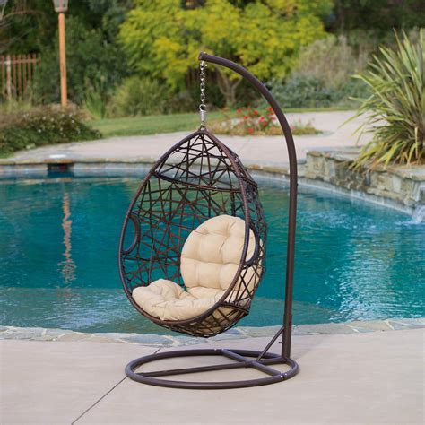 Wicker Tear Drop Hanging Egg Chair Swing w/ Stand Outdoor Hammock Patio ...