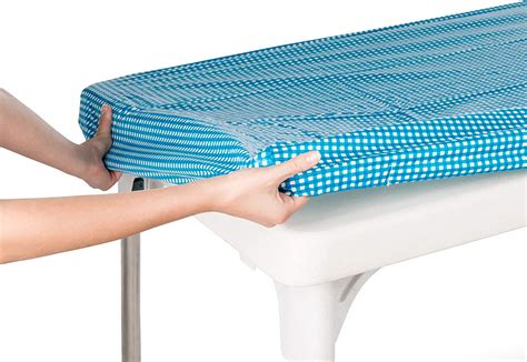 Amazon.com: TopTableCloth Picnic Table Cover Blue Checkered Elastic Table Cloth on The Corner ...