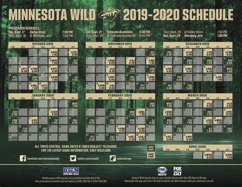 2019-2020 Season Schedule : r/wildhockey