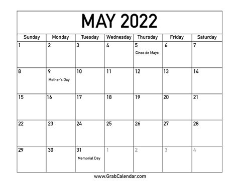 may 2022 printable calendar free printable calendar com - may 2022 ...