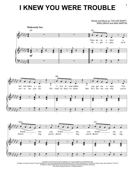 I Knew You Were Trouble | Sheet Music Direct