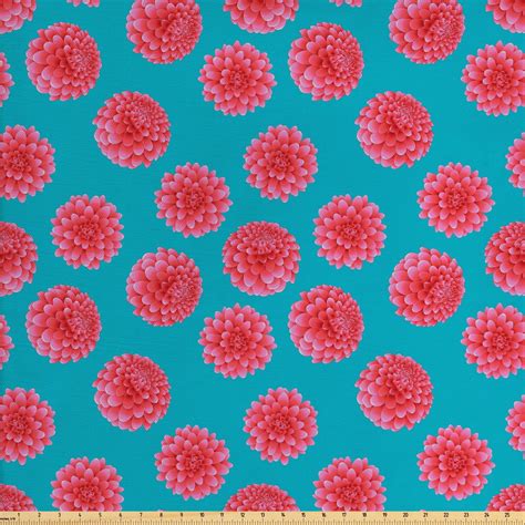 Blue and Pink Fabric by The Yard, Floral Pattern with Vibrant Dahlia ...