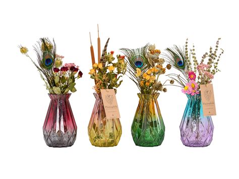 Colored Diamond Glass Vases - Diamond Vase with Dried Flowers