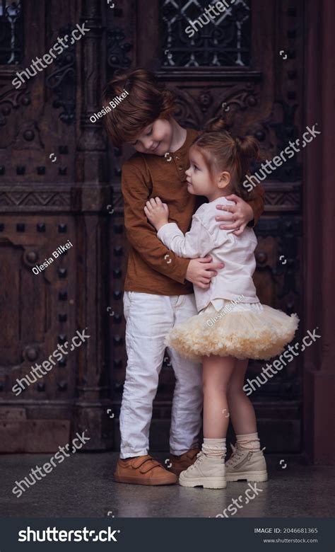 Cute Kids Cheerful Siblings Hugging Each Stock Photo 2046681365 ...