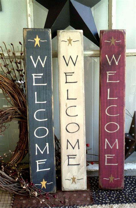 Welcome sign vertical primitive wooden sign by barnstarsigns, $12.00 | Wood crafts, Primitive ...