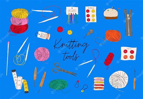 Premium Vector | Set of different knitting tools