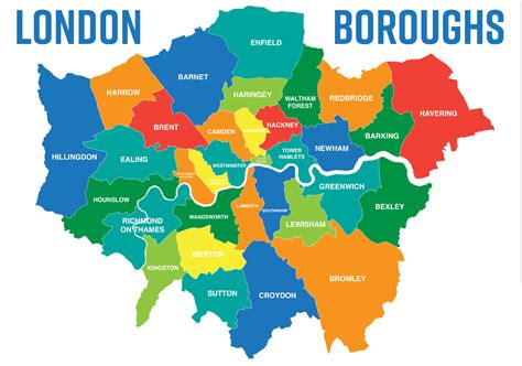 Map of London Boroughs Districts Wall Poster Print Graphic Optional ...