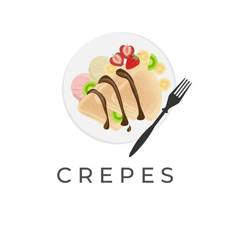 Premium Vector | Crepe Vector Illustration Logo With Chocolate Sauce Fresh Fruit And Ice Cream