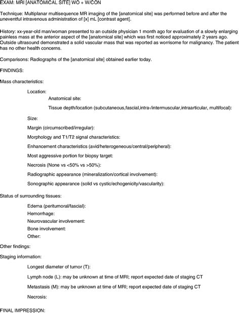 2 Example of a structured MRI report for soft tissue sarcoma | Download Scientific Diagram