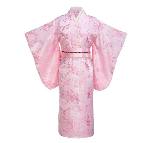 Pink Japanese Women Traditional Kimono With Obi Vintage Evening Dress Performance Dance Dress ...