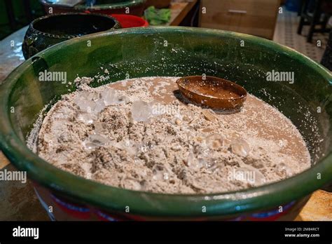 A frothy maize drink called tejate for sale in the Benito Juarez Market ...