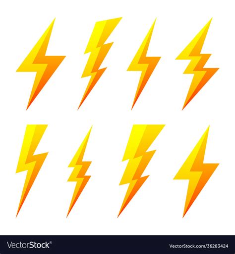 Yellow lightning bolt icons isolated on white Vector Image