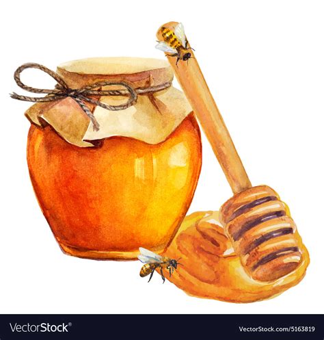 Watercolor honey jar and honey stick Royalty Free Vector