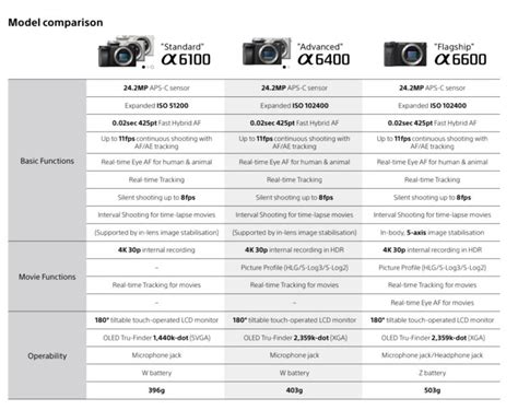 Specs Comparison: Sony a6100 Vs. a6400 Vs. a6600 | Sony Rumors