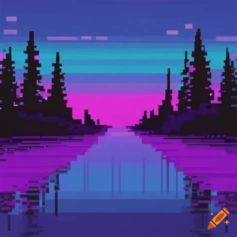 Synthwave pixel art forest background on Craiyon