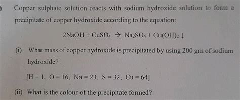 The balanced equation for the following reaction:Copper sulphate ...